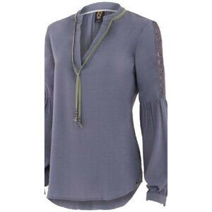 NWT Noble Outfitters Womens XS Slate Gray Shirt Blouse Folklore Lace Peasant Top